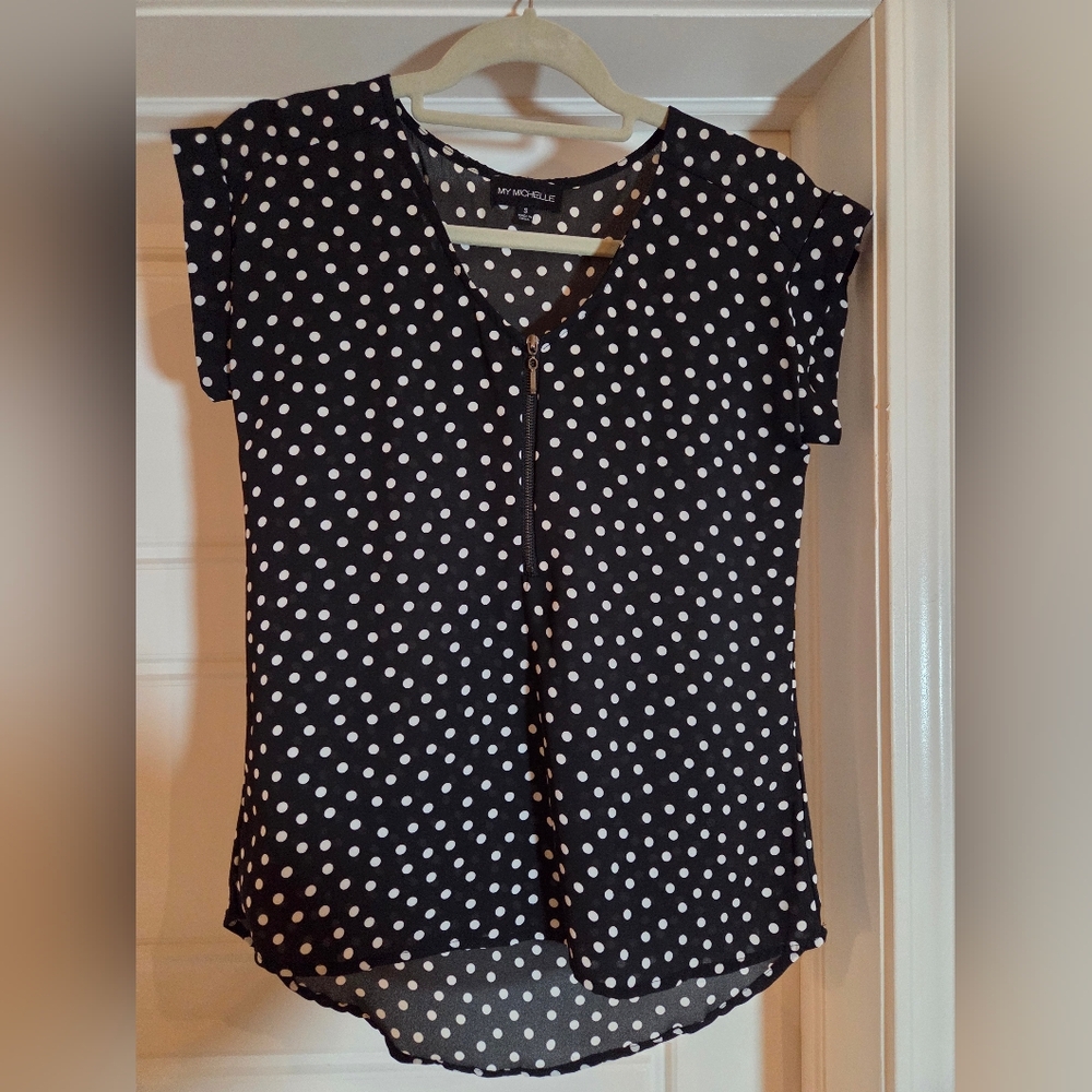 My Michelle Black Polka Dot Women's Top